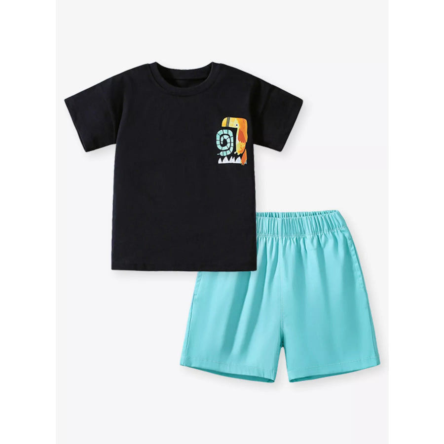 Children’s Cartoon Graphic Tee and Shorts Set Apparel and Accessories