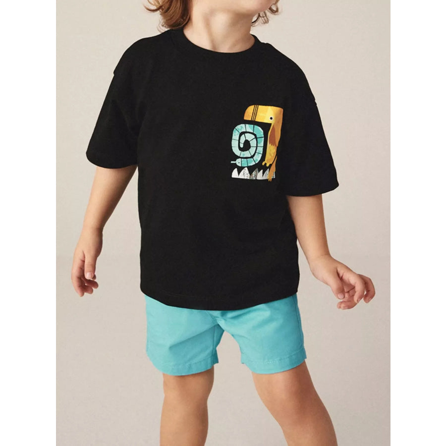 Children’s Cartoon Graphic Tee and Shorts Set Black / 2Y Apparel and Accessories