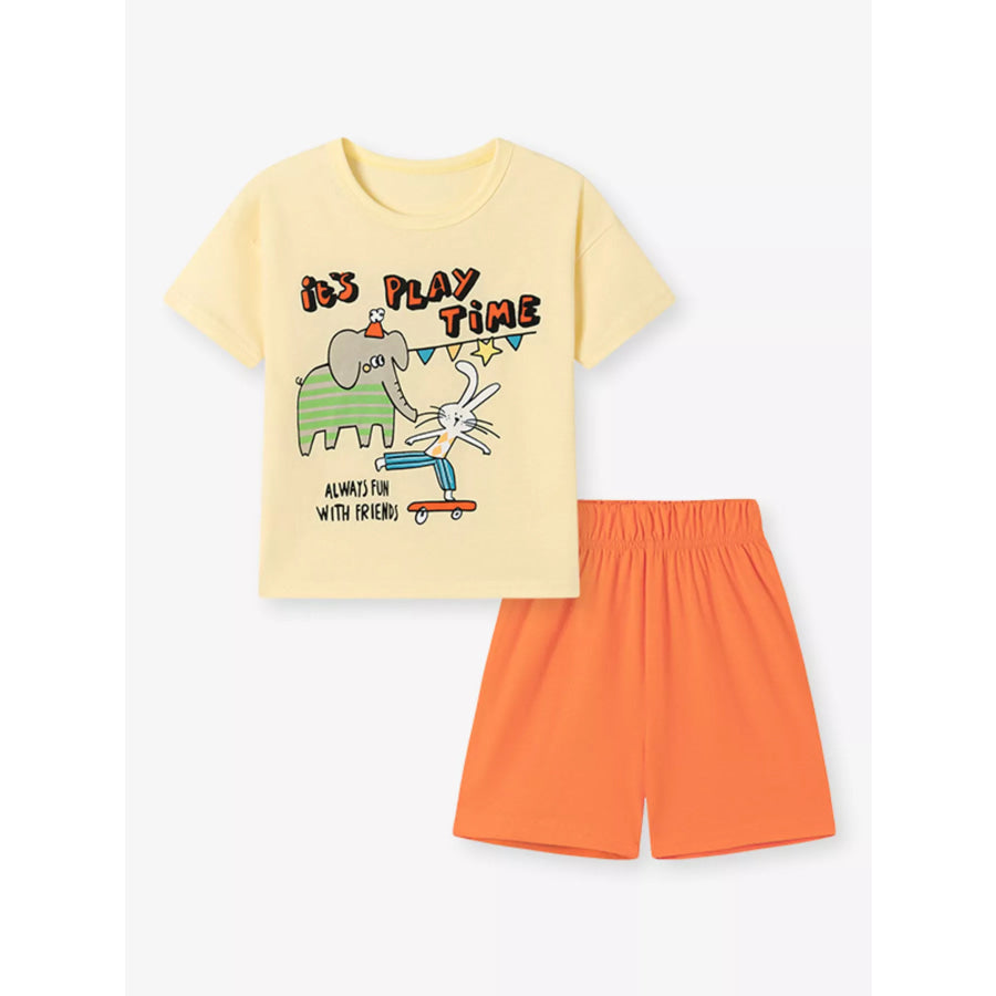 Children’s Cartoon Graphic Top and Shorts Set Apparel and Accessories