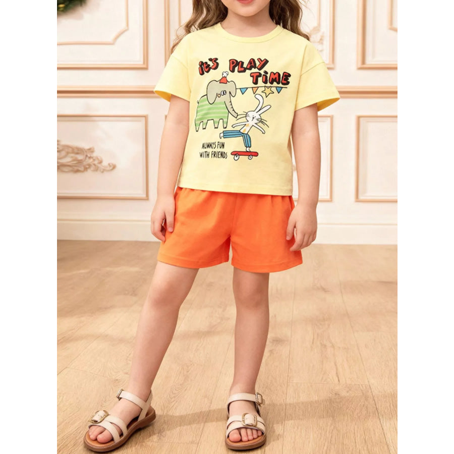 Children’s Cartoon Graphic Top and Shorts Set Yellow / 2Y Apparel and Accessories
