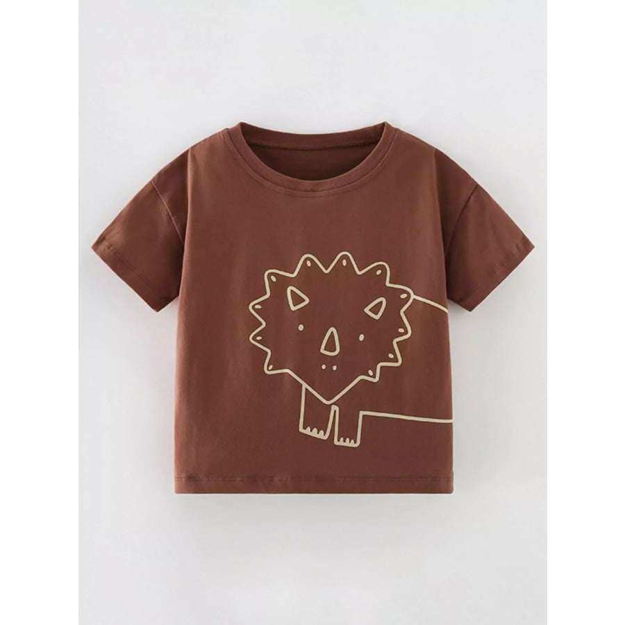 Children’s Cartoon Lion Round Neck T-Shirt Burgundy / 4Y Apparel and Accessories