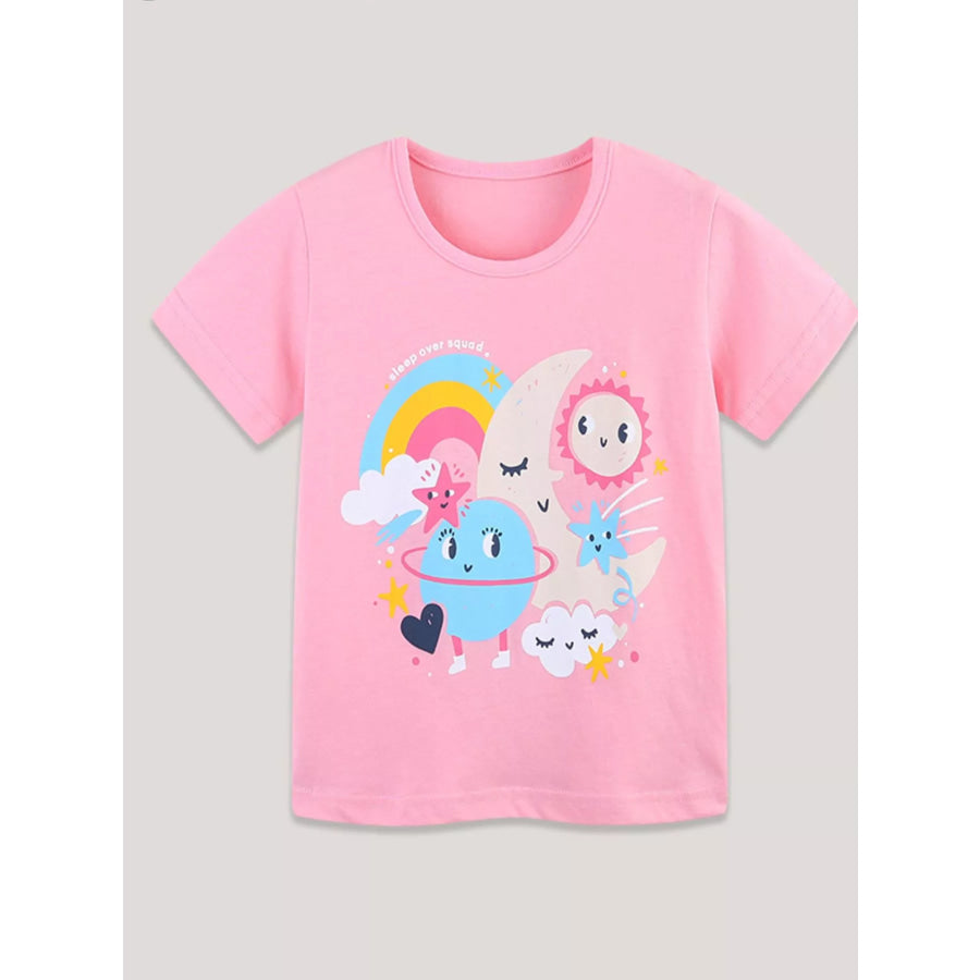 Children’s Cartoon Planet Short Sleeve T-Shirt Pink / 2Y Apparel and Accessories