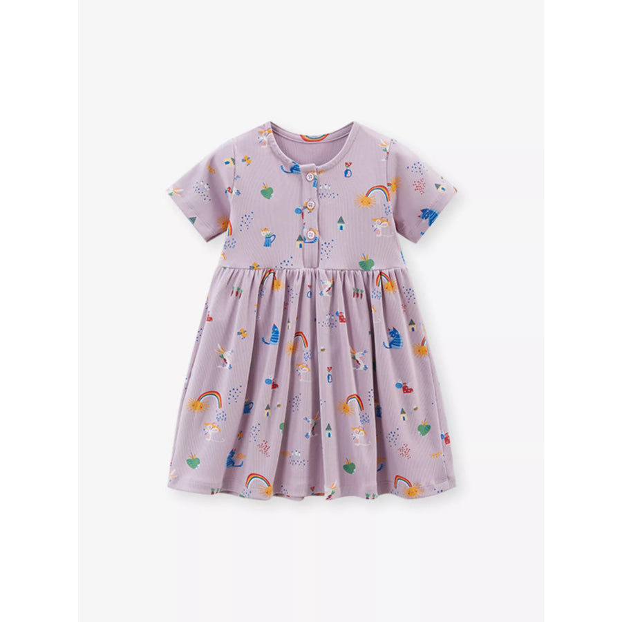 Children’s Cartoon Print Button Front Casual Dress Apparel and Accessories