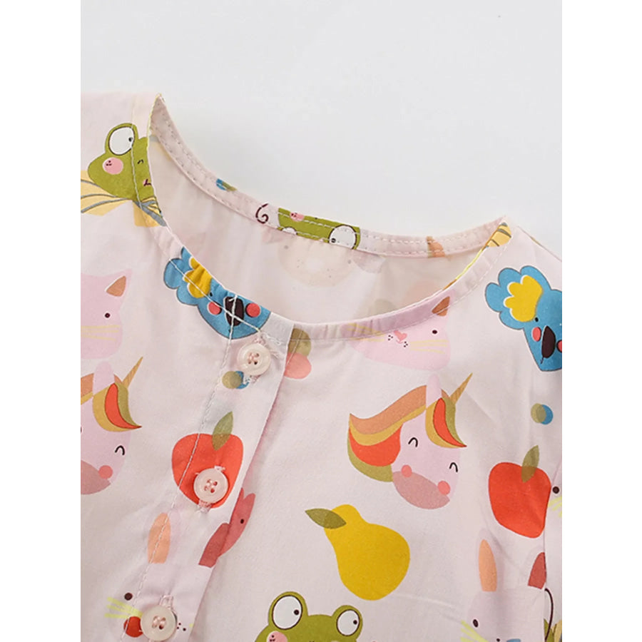 Children’s Cartoon Print Button-Front Dress with Pockets Apparel and Accessories