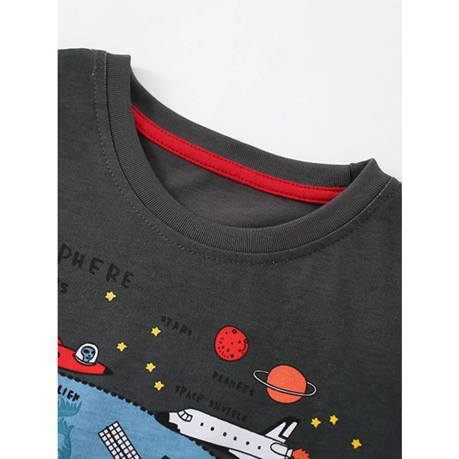 Children’s Cartoon Print Round Neck T-Shirt Apparel and Accessories