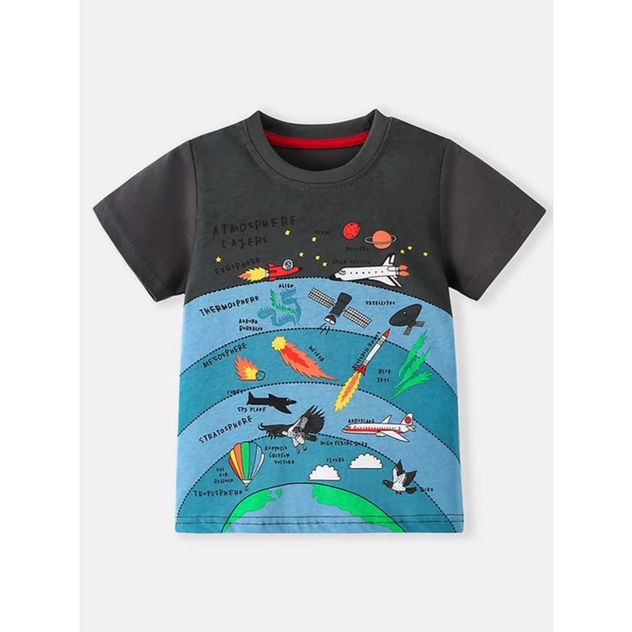 Children’s Cartoon Print Round Neck T-Shirt Gray / 2-3Y Apparel and Accessories