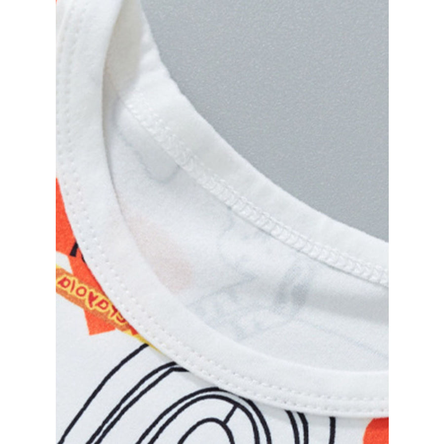 Children’s Cartoon Print Round Neck Tee and Shorts Set Apparel and Accessories