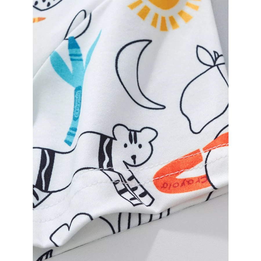 Children’s Cartoon Print Short Sleeve Tee and Shorts Set Apparel and Accessories