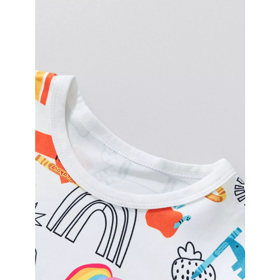 Children’s Cartoon Print Short Sleeve Tee and Shorts Set Apparel and Accessories