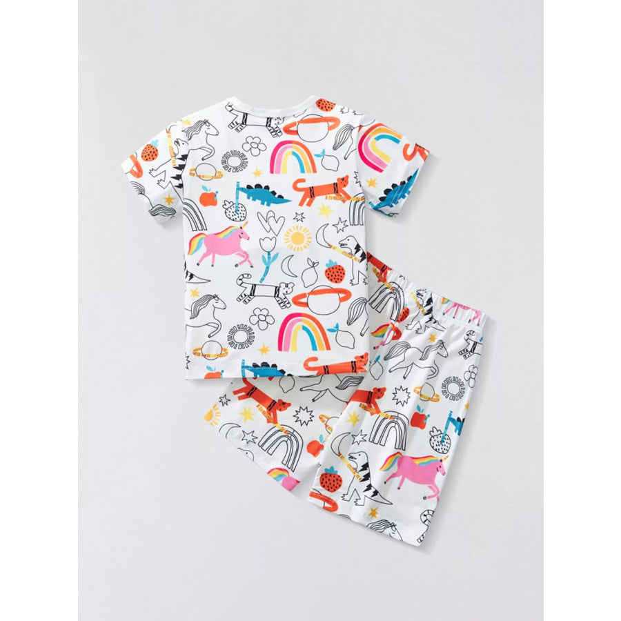 Children’s Cartoon Print Short Sleeve Tee and Shorts Set Apparel and Accessories