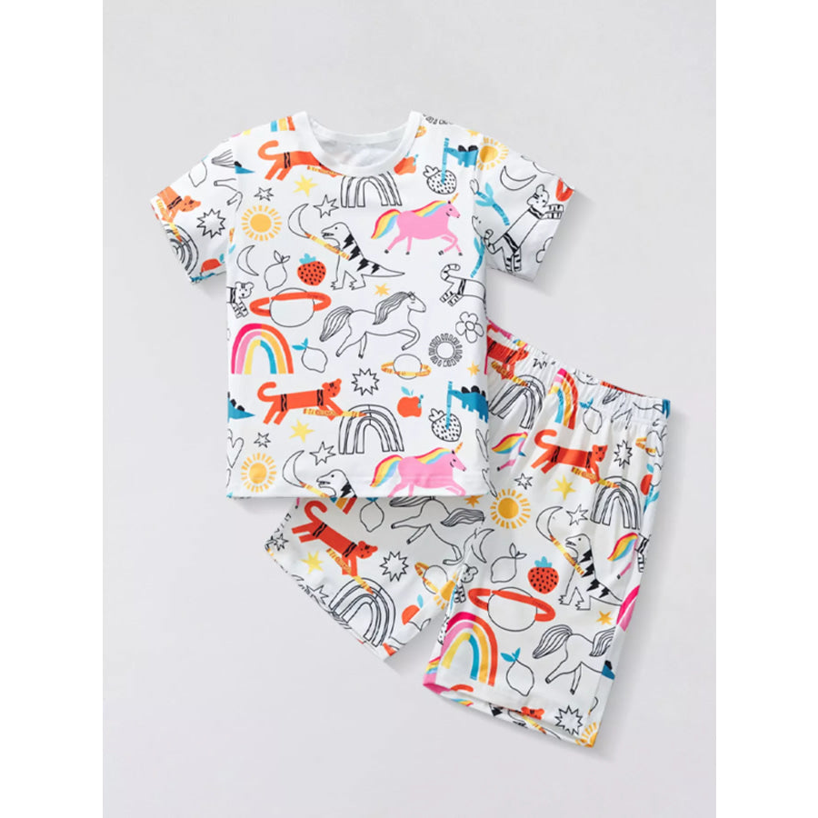 Children’s Cartoon Print Short Sleeve Tee and Shorts Set White / 2-3Y Apparel and Accessories
