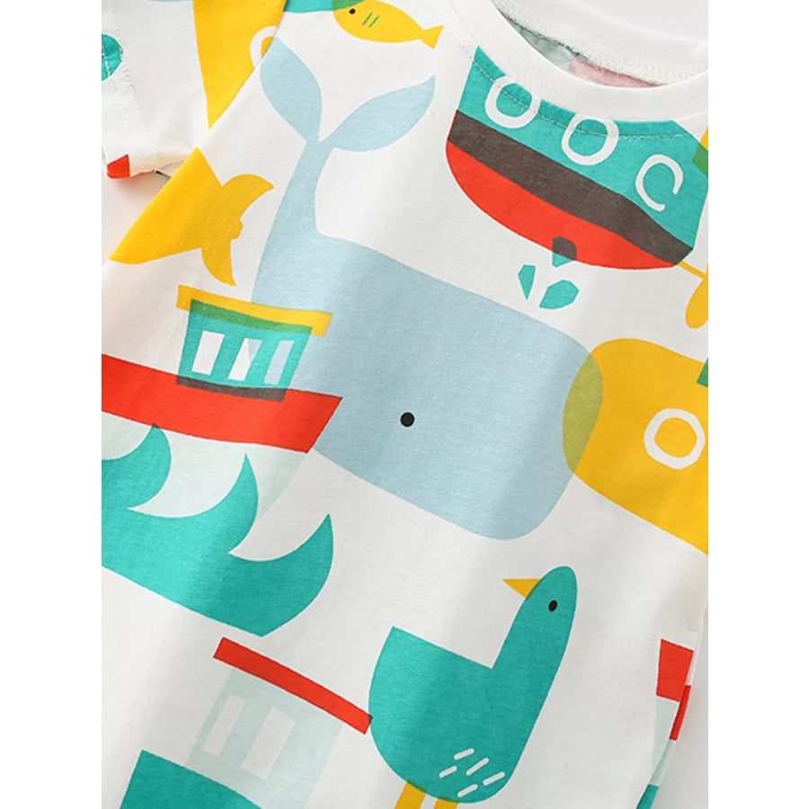 Children’s Cartoon Print T-Shirt and Shorts Set Apparel and Accessories