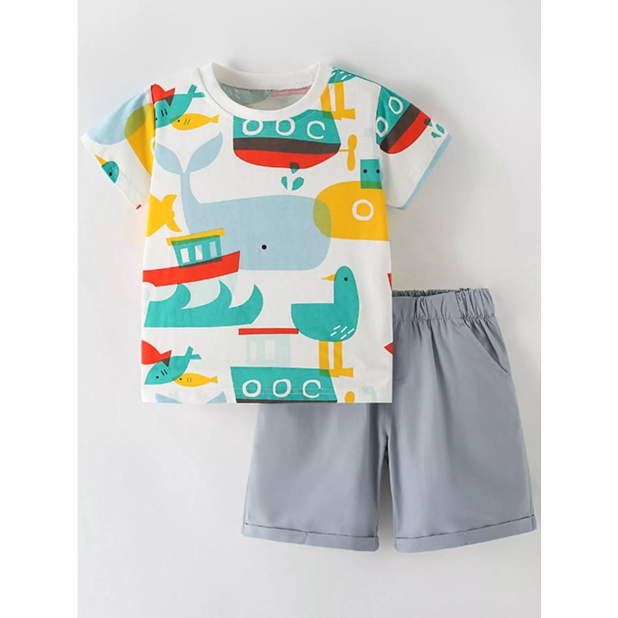 Children’s Cartoon Print T-Shirt and Shorts Set Apparel and Accessories