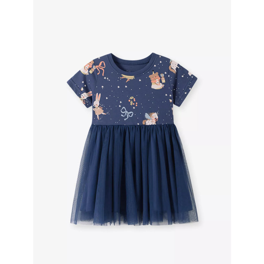 Children’s Cartoon Print Tulle Dress Apparel and Accessories