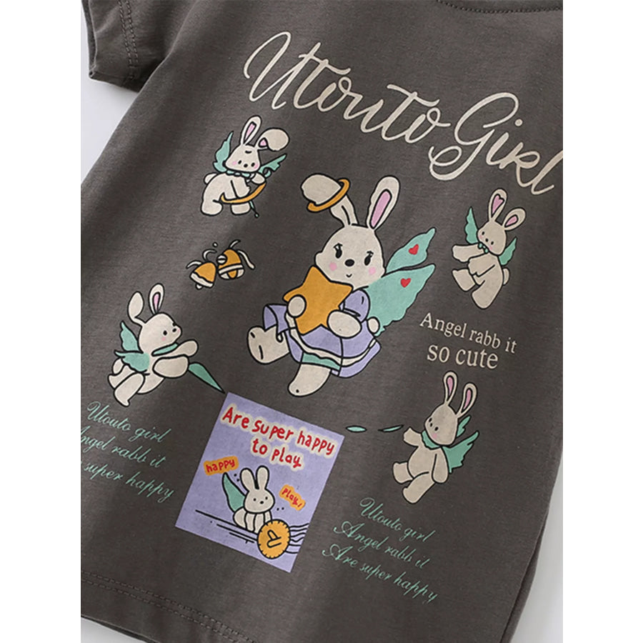 Children’s Cartoon Rabbit Print Short Sleeve T-Shirt Apparel and Accessories