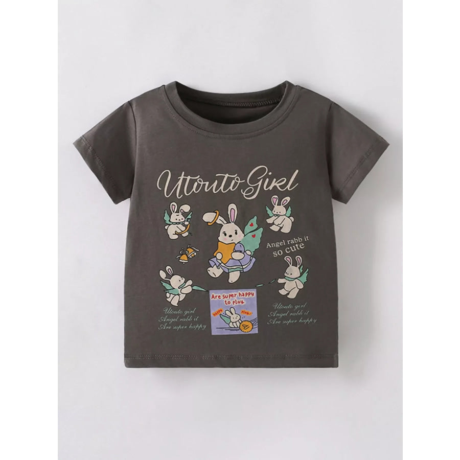 Children’s Cartoon Rabbit Print Short Sleeve T-Shirt Dark Gray / 5Y Apparel and Accessories