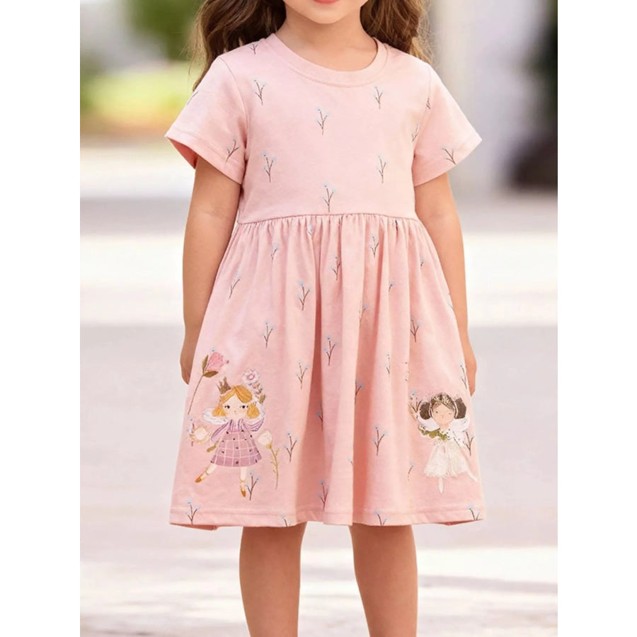 Children’s Cartoon Short Sleeve Casual Dress Blush Pink / 2Y Apparel and Accessories