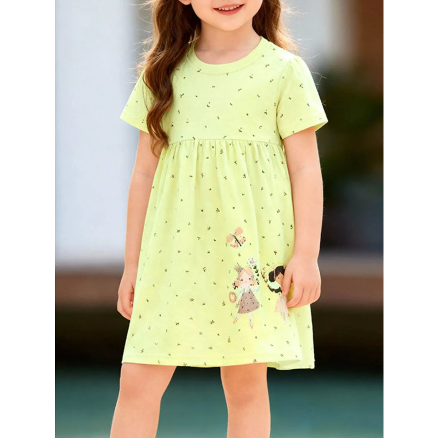 Children’s Cartoon Short Sleeve Casual Dress Light Green / 2Y Apparel and Accessories