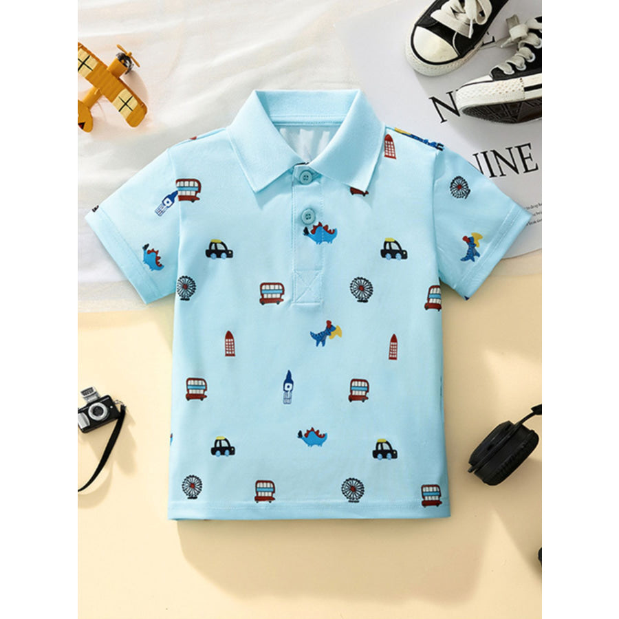 Children’s Cartoon Short Sleeve Polo Shirt Pastel Blue / 3Y Apparel and Accessories