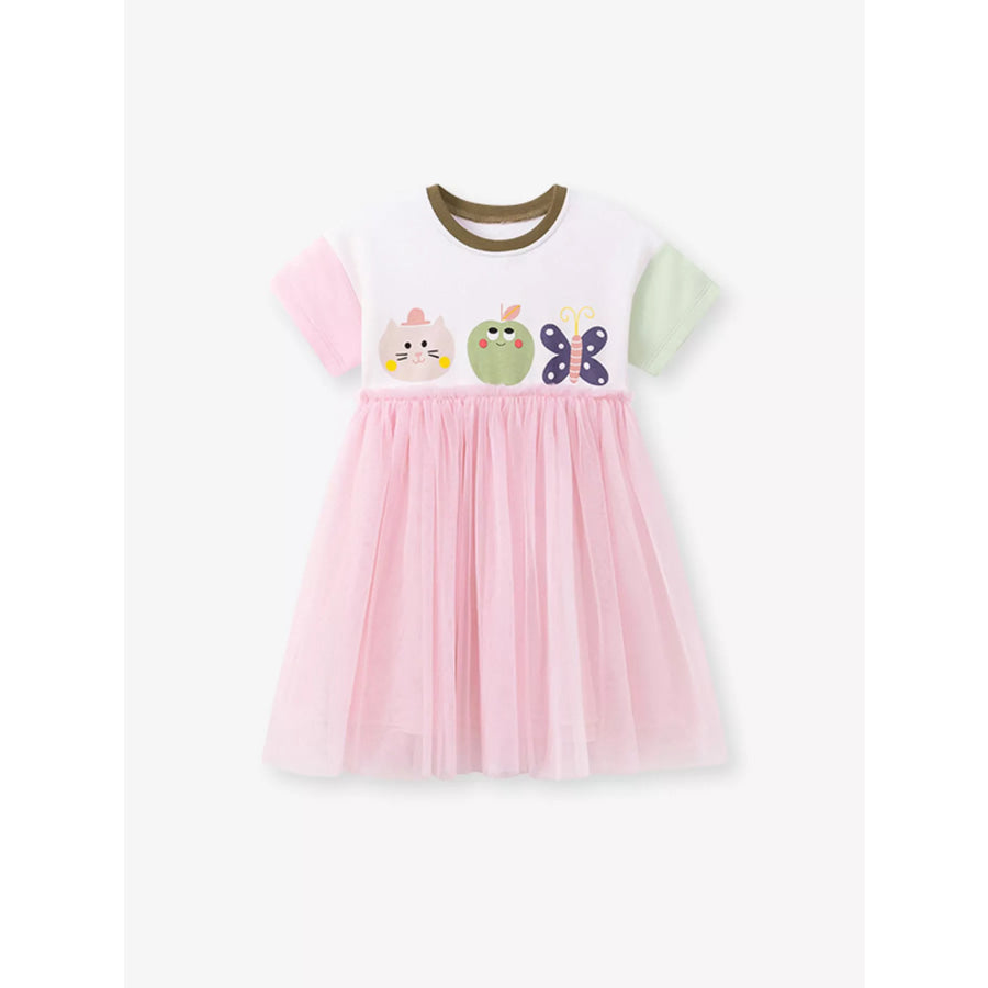 Children’s Cartoon Short Sleeve Tulle Dress Apparel and Accessories
