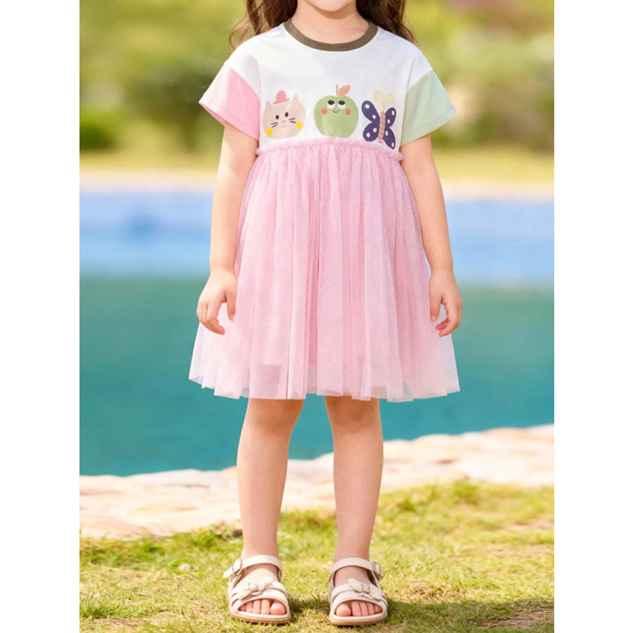 Children’s Cartoon Short Sleeve Tulle Dress Blush Pink / 2Y Apparel and Accessories