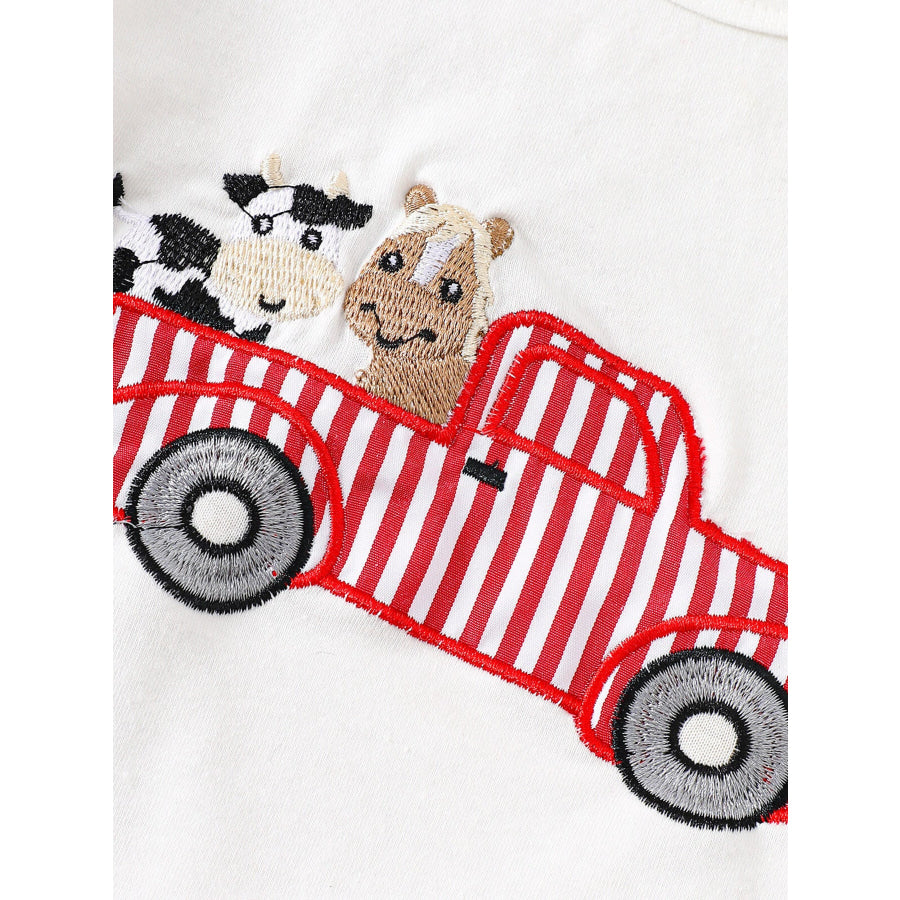 Children’s Cartoon Tractor Embroidered Tee and Shorts Set Apparel and Accessories
