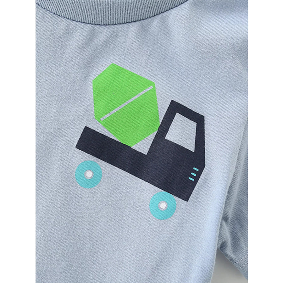 Children’s Cartoon Truck Graphic Short Sleeve T-Shirt Apparel and Accessories