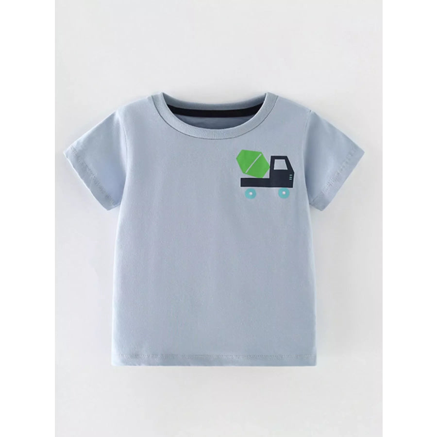 Children’s Cartoon Truck Graphic Short Sleeve T-Shirt Light Blue / 4Y Apparel and Accessories
