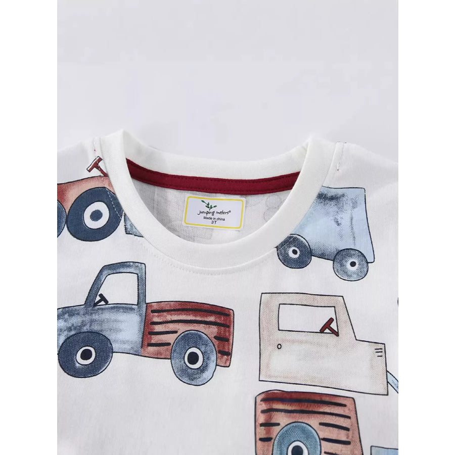 Children’s Cartoon Truck Print Short Sleeve T-Shirt Apparel and Accessories