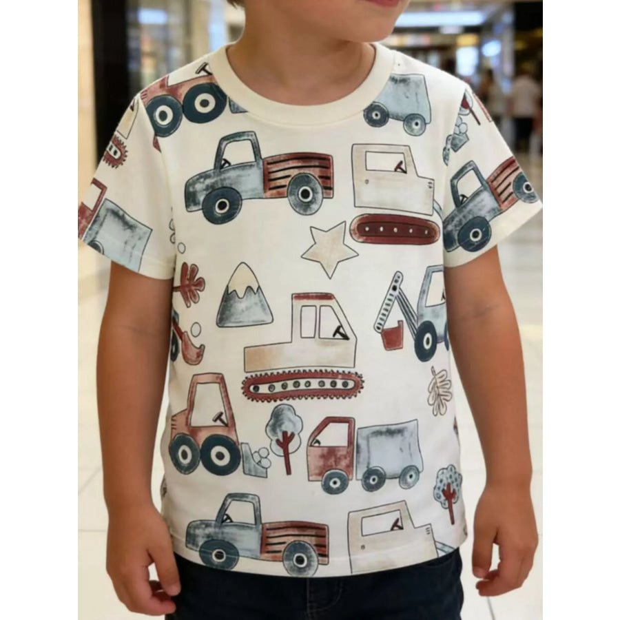 Children’s Cartoon Truck Print Short Sleeve T-Shirt White / 2T Apparel and Accessories
