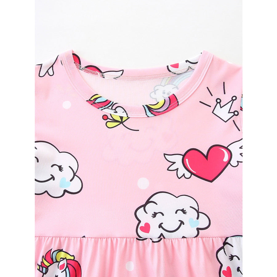 Children’s Cartoon Unicorn Print Short Sleeve Dress Apparel and Accessories