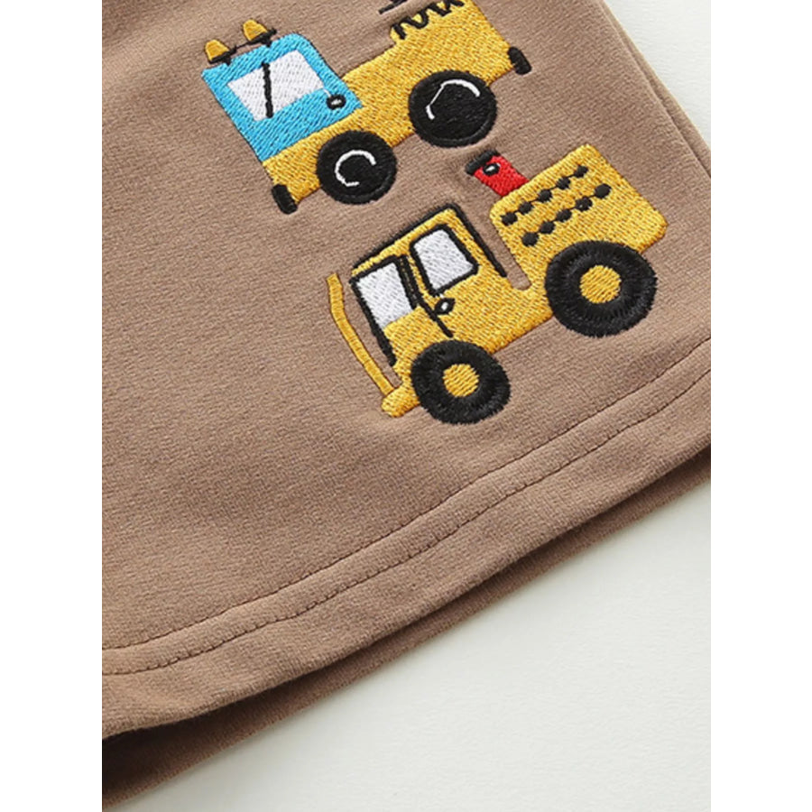 Children’s Cartoon Vehicle Embroidered Drawstring Shorts Apparel and Accessories