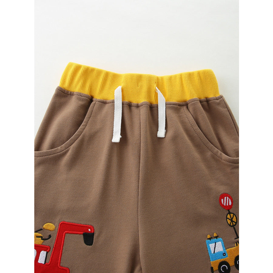 Children’s Cartoon Vehicle Embroidered Drawstring Shorts Apparel and Accessories