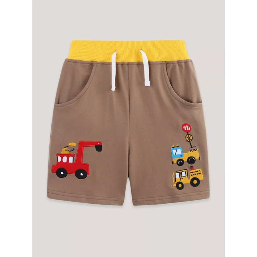 Children’s Cartoon Vehicle Embroidered Drawstring Shorts Apparel and Accessories