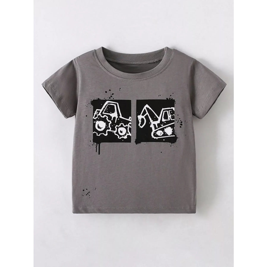 Children’s Cartoon Vehicle Graphic Crew Neck Kids T-Shirt Dark Gray / 3Y Apparel and Accessories