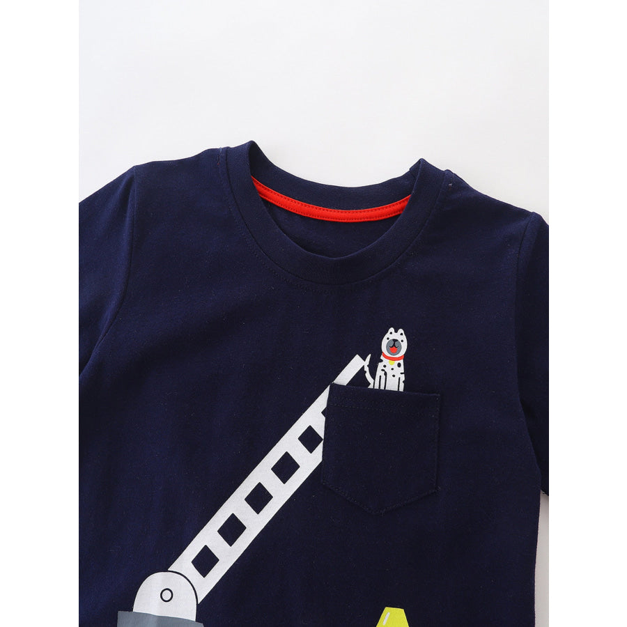 Children’s Cartoon Vehicle Graphic Crew Neck T-Shirt Set Apparel and Accessories