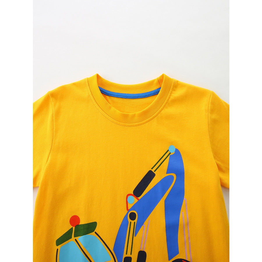 Children’s Cartoon Vehicle Graphic Crew Neck T-Shirt Set Apparel and Accessories