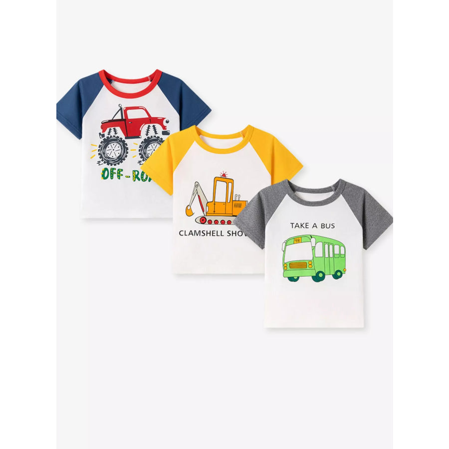 Children’s Cartoon Vehicle Graphic Raglan Sleeve T-Shirts Apparel and Accessories