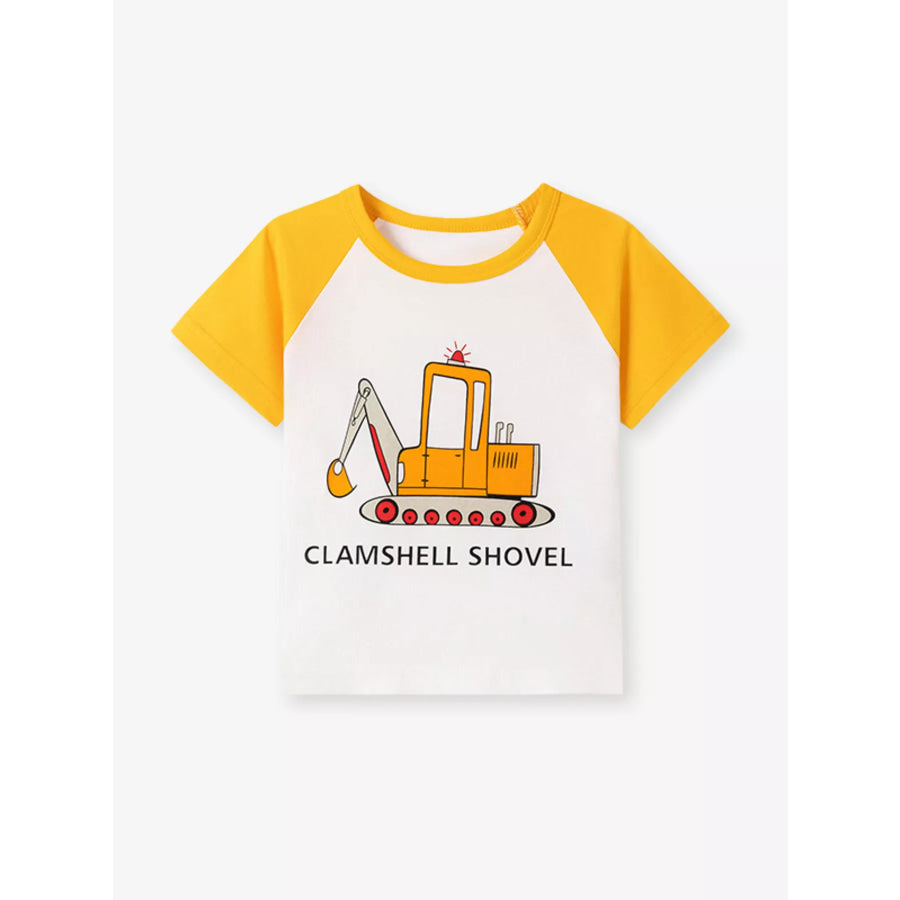 Children’s Cartoon Vehicle Graphic Raglan Sleeve T-Shirts Yellow / 2Y Apparel and Accessories