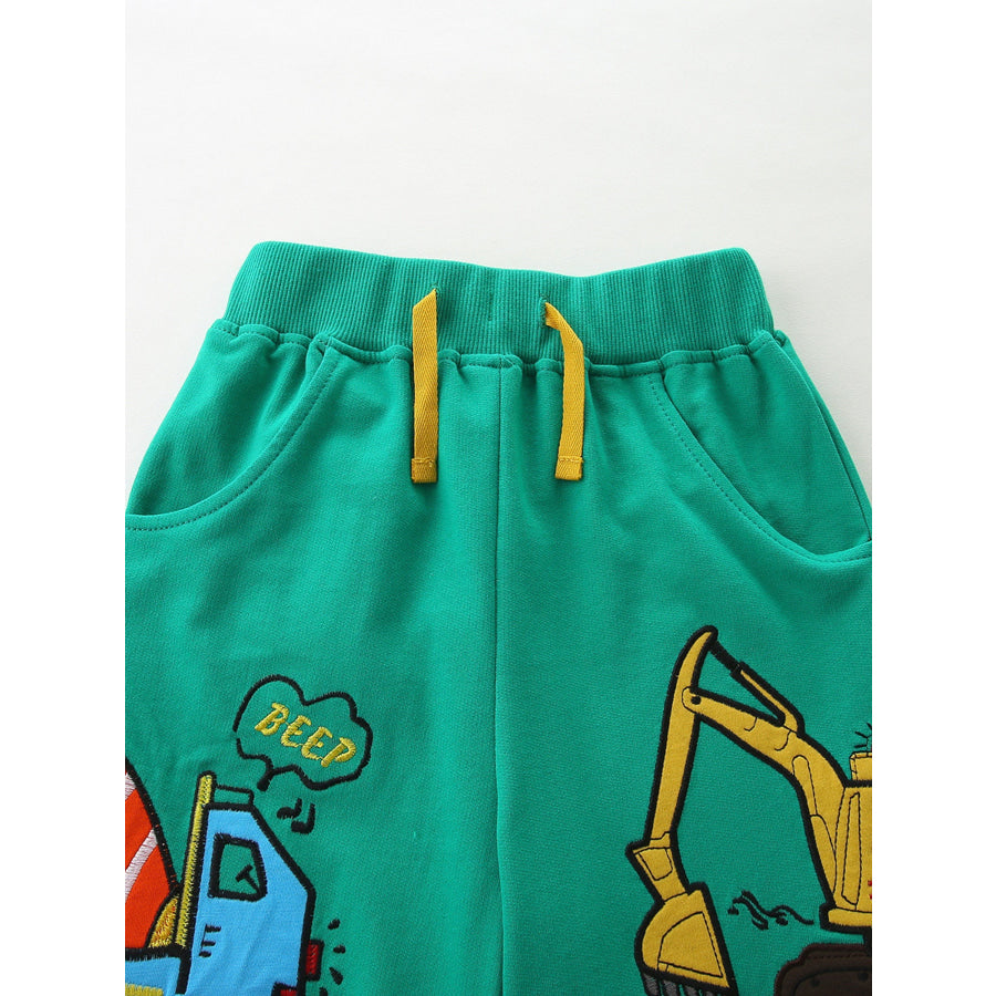 Children’s Cartoon Vehicle Print Casual Shorts Apparel and Accessories