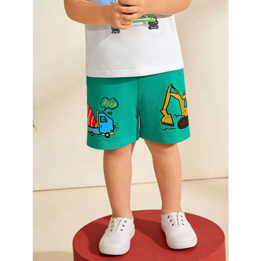 Children’s Cartoon Vehicle Print Casual Shorts Turquoise / 2Y Apparel and Accessories