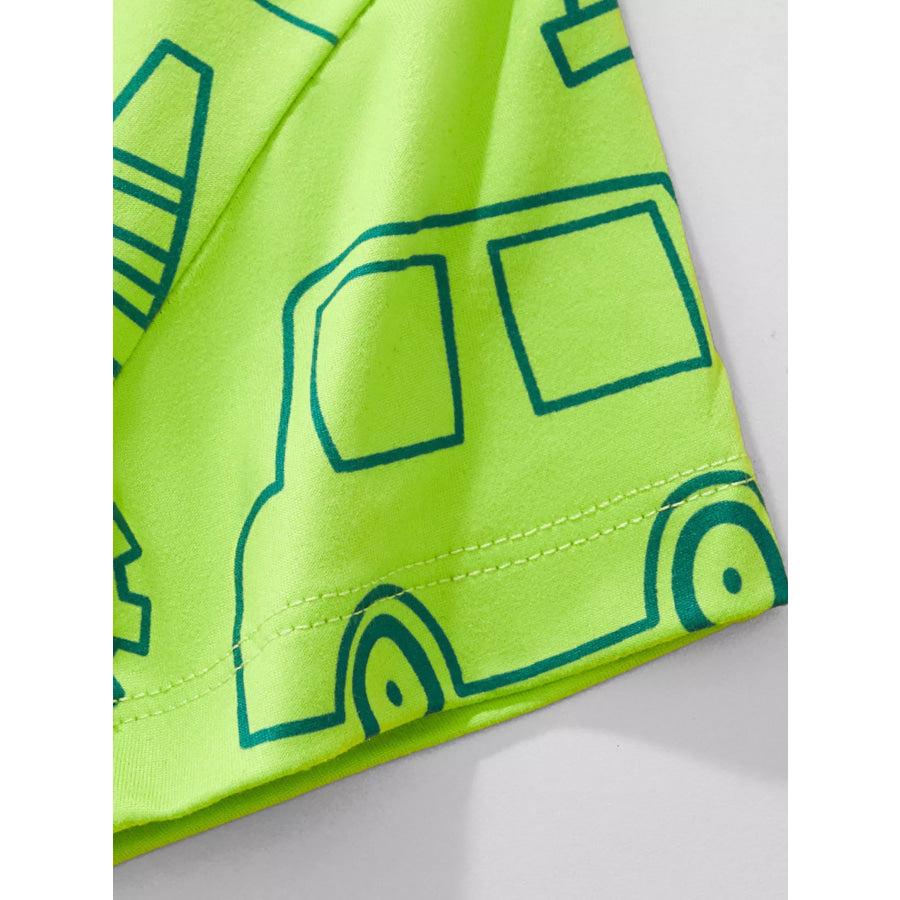 Children’s Cartoon Vehicle Print Crew Neck Short Sleeve T-Shirt Apparel and Accessories