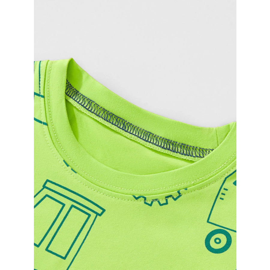 Children’s Cartoon Vehicle Print Crew Neck Short Sleeve T-Shirt Apparel and Accessories