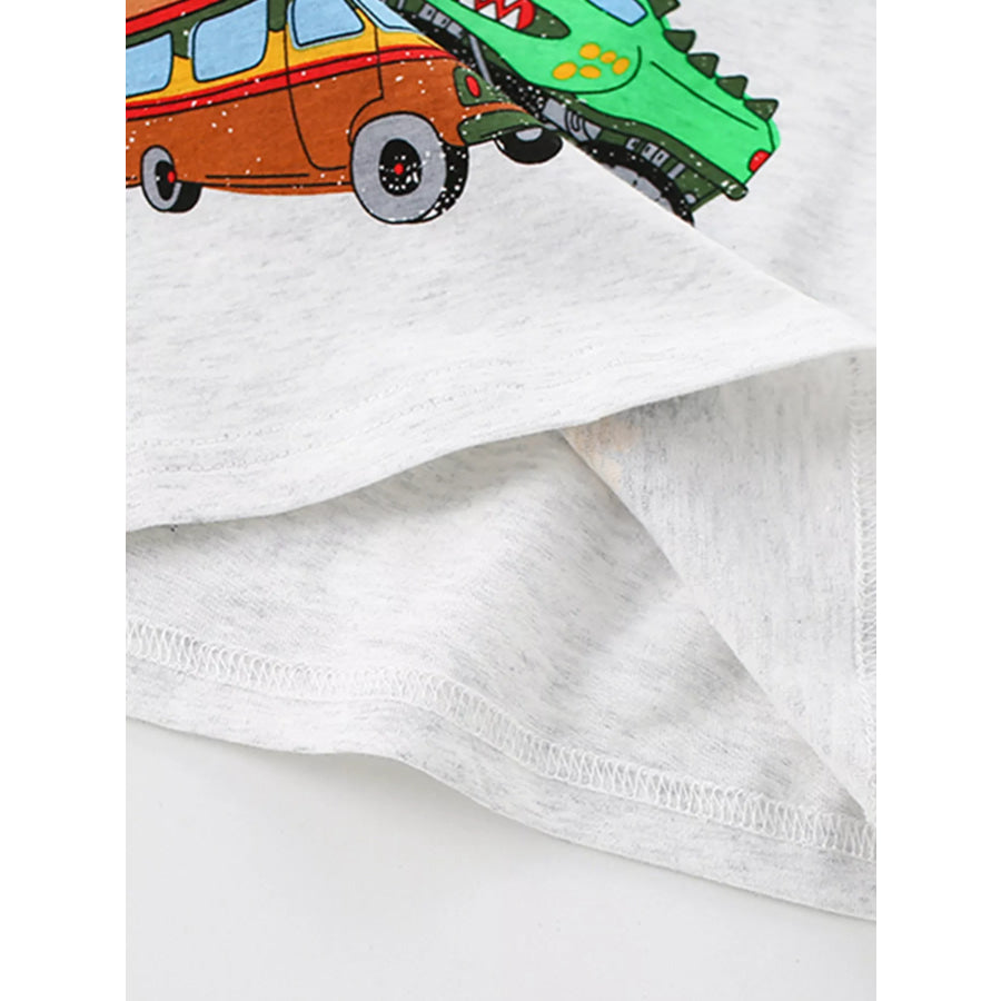 Children’s Cartoon Vehicle Print Crew Neck T-Shirt Apparel and Accessories