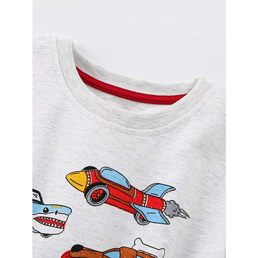 Children’s Cartoon Vehicle Print Crew Neck T-Shirt Apparel and Accessories