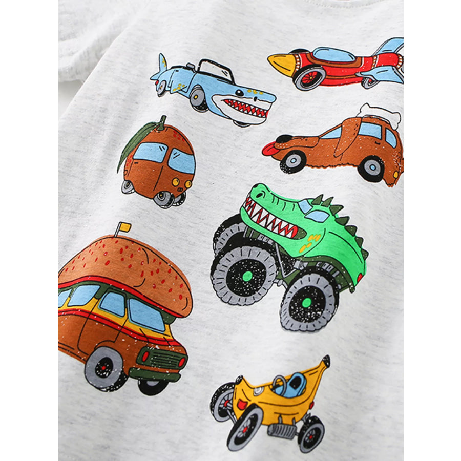 Children’s Cartoon Vehicle Print Crew Neck T-Shirt Apparel and Accessories
