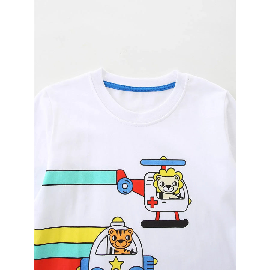 Children’s Cartoon Vehicle Print Long Sleeve T-Shirt Apparel and Accessories