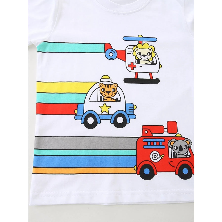 Children’s Cartoon Vehicle Print Long Sleeve T-Shirt Apparel and Accessories