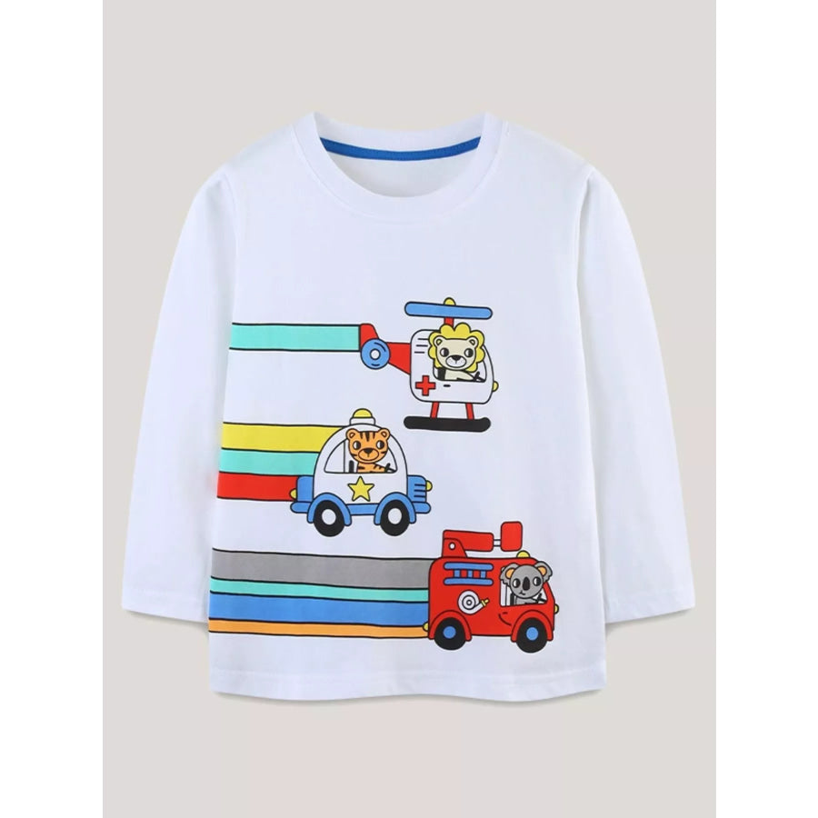 Children’s Cartoon Vehicle Print Long Sleeve T-Shirt Apparel and Accessories