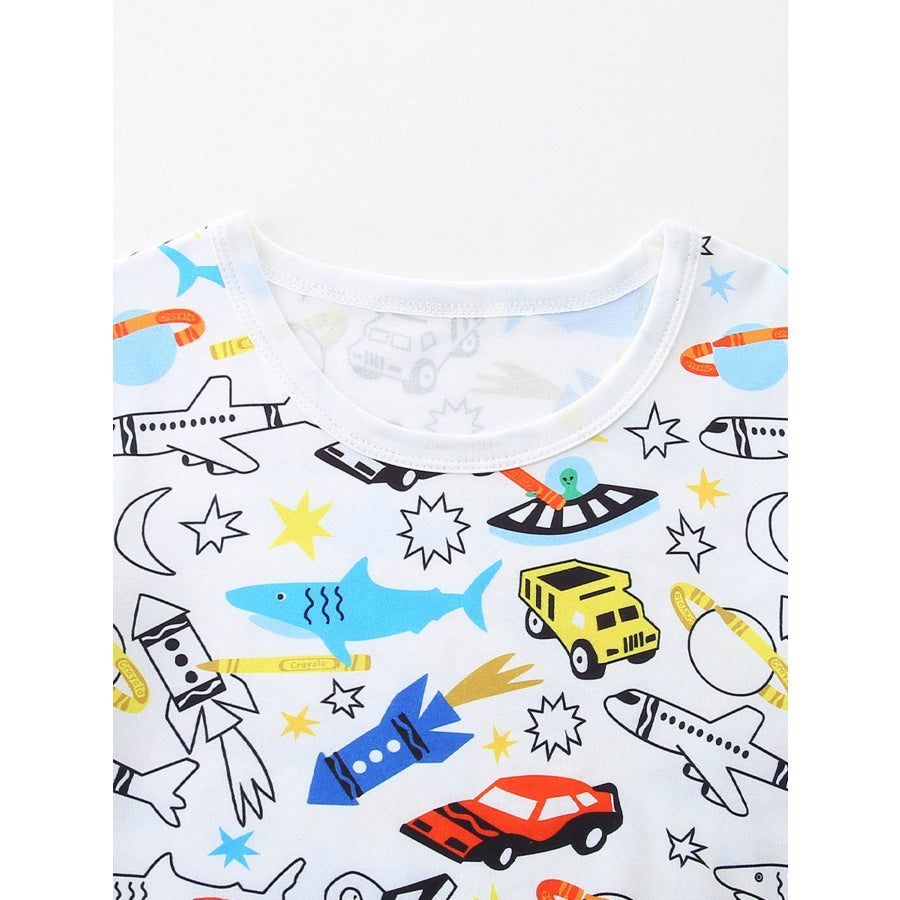 Children’s Cartoon Vehicle Print Tee and Shorts Set Apparel and Accessories